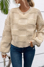 Load image into Gallery viewer, Online Parchment Checkered Sherpa Crew Neck Loose Sweater
