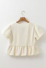 Load image into Gallery viewer, Online White Textured Bow Ties Front Bubble Hem Puff Short Sleeve Blouse
