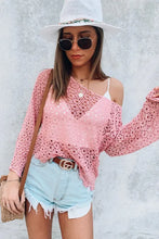 Load image into Gallery viewer, Pink Floral Pattern Hollow-out Knit Long Sleeve Top
