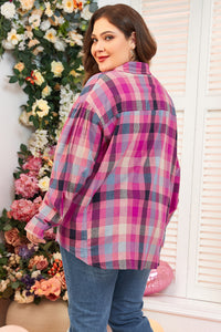 Online Rose Stripe Plus Size Checkered Print Button up Shirt