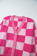 Load image into Gallery viewer, Online Black Checkered Drop Shoulder Buttoned V Neck Cardigan
