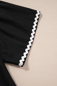 Online Black Contrast Ricrac Trim Short Sleeve V Neck Loose Mini Dress