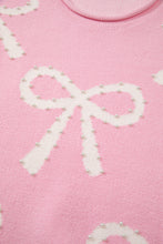 Load image into Gallery viewer, Online Pearl Beaded Bowknot Pattern Distressed Split Hem Sweater
