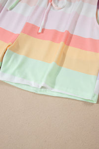 Online White Rainbow Striped T Shirt and Shorts Set