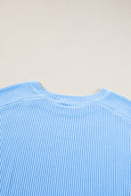 Load image into Gallery viewer, Online Light Blue Plus Size Ribbed Long Sleeve Top and Drawstring Shorts Set
