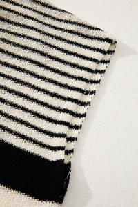 Online Black white Striped O Neck Sweater Vest