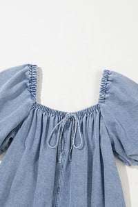 Online Myosotis Bubble Sleeve Square Neck Denim Babydoll Dress