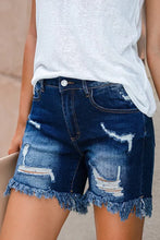Load image into Gallery viewer, Blue High Waist Distressed Skinny Fit Denim Shorts
