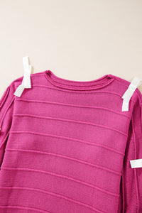 Online Rose Red Bow Knot Cut Out Round Neck Loose Sweater