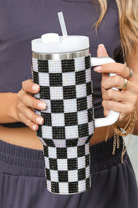 Online Blackish Green Full Rhinestone Checkerboard Handled Tumbler 40oz