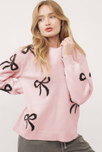 Load image into Gallery viewer, Online Light Pink Bow Pattern Knitted Loose Fit Sweater
