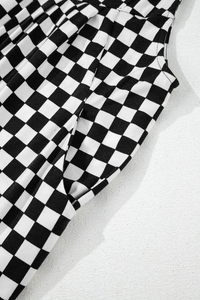 Online Black Checkered Print Pocketed Wide Leg Jumpsuit