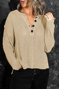 Buttoned Side Split Knit Sweater