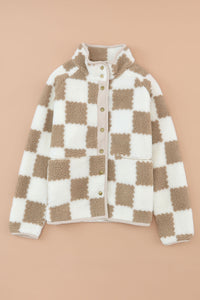 Online Lapis Checked Snap Button Sherpa Jacket