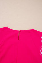 Load image into Gallery viewer, Online Strawberry Pink Floral Embroidered Flutter Sleeve Pleated O Neck Plus Size Blouse
