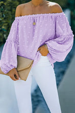 Load image into Gallery viewer, Purple Swiss Dot Off The Shoulder Blouse
