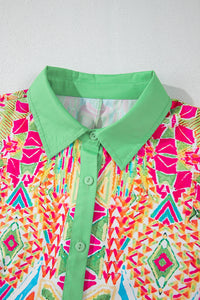 Online Orange Western Geometric Print Cuffed Shift Shirt Dress