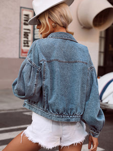 Online Collared Neck Dropped Shoulder Denim Top