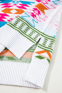 Online White Oversize Aztec Print High Low V Neck Sweater
