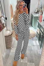 Load image into Gallery viewer, Online Black Checkered Print Long Sleeve Top and Pants Lounge Set
