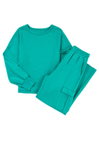 Online Sachet Pink Solid Color Patchwork Pullover Top and Cargo Pants Set