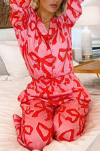 Load image into Gallery viewer, Online Pink 2pcs Bow Print Shirt Style Long Sleeve Pajama Set
