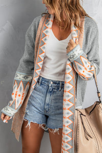 Online Orange Printed Aztec Print Open Front Knitted Cardigan