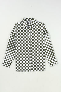 Online Green Checkerboard Printed Drop Shoulder Loose Casual Shirt