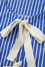 Load image into Gallery viewer, Online Blue Stripe Tied Front Puff Short Sleeve Blouse
