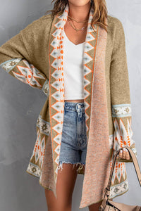 Online Orange Printed Aztec Print Open Front Knitted Cardigan