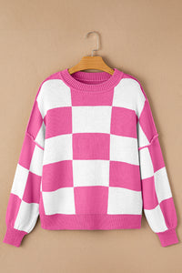 Online Rose Checkered Bishop Sleeve Sweater