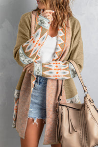 Online Orange Printed Aztec Print Open Front Knitted Cardigan