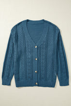 Load image into Gallery viewer, Online Real Teal Open Knit V Neck Button Front Drop Shoulder Plus Size Cardigan
