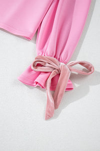 Online Bonbon Solid Color Drawstring Long Sleeve Top and Pants Set