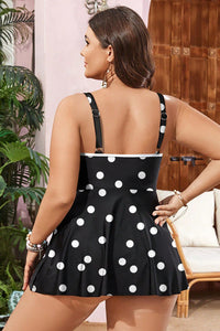 Online Black Polka Dot Trim V Neck Plus Size Swim Dress