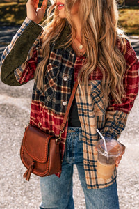Online Red Mixed Plaid Patchwork Retro Shacket