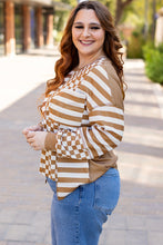 Load image into Gallery viewer, Online Khaki Striped Checkered Mixed Print Chest Pocket Casual Plus Size Top
