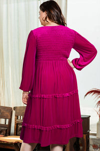 Online Rose Red Shirred V Neck Tiered Ruffled Velvet Plus Size Maxi Dress