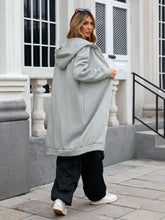 Load image into Gallery viewer, Grey Zip Up Long Sleeve Longline Hooded Outerwear
