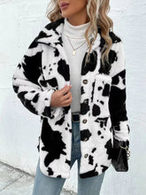 Load image into Gallery viewer, Cow Print Collared Neck Button Up Fuzzy Jacket
