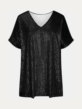 Load image into Gallery viewer, Black Full Size Sequin V-Neck Short Sleeve Top
