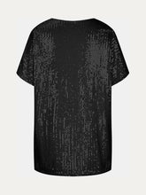 Load image into Gallery viewer, Black Full Size Sequin V-Neck Short Sleeve Top
