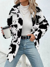 Load image into Gallery viewer, Cow Print Collared Neck Button Up Fuzzy Jacket
