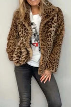 Load image into Gallery viewer, Full Size Leopard Furry Collared Neck Long Sleeve Coat
