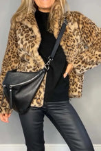 Load image into Gallery viewer, Full Size Leopard Furry Collared Neck Long Sleeve Coat
