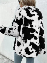 Load image into Gallery viewer, Cow Print Collared Neck Button Up Fuzzy Jacket
