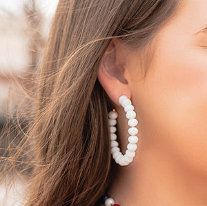 New Crystal Beaded Hoop Earrings-White