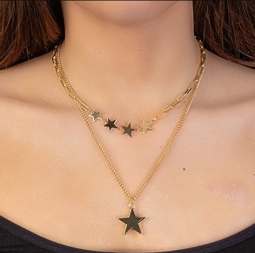New Layered Star Necklace-gold