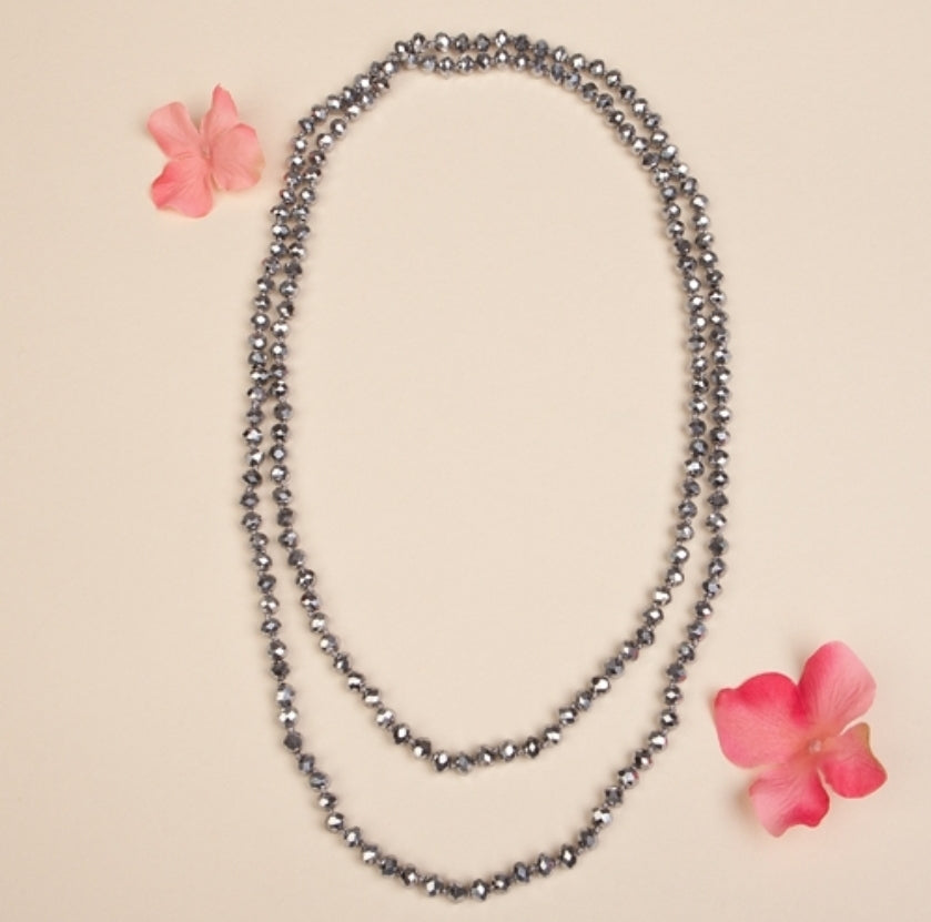 New Crystal Beaded Necklace- 11 silver