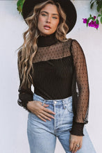 Load image into Gallery viewer, Black Sheer Dotty Long Sleeve Ribbed Velvet Bodysuit
